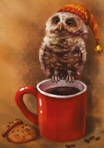 Owl with coffee