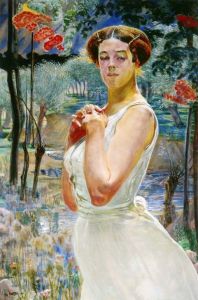 Malczewski Jacek - Portrait of a woman against a rowanberry grove
