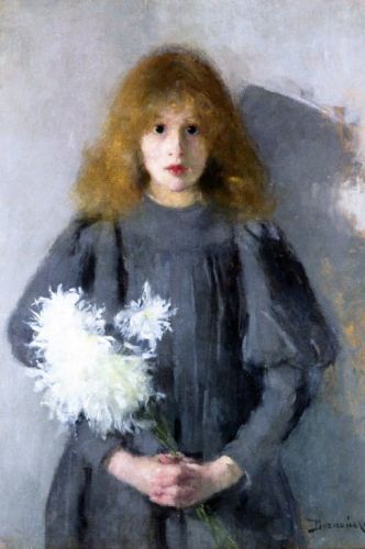 Boznańska Olga - Girl with Chrysanthemums