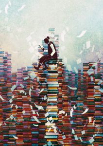 On the pile of books
