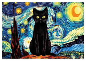 Starry Night Black Cat