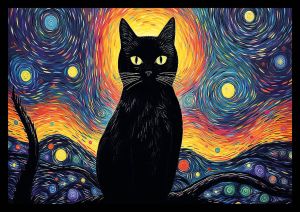 Starry Night Black Cat