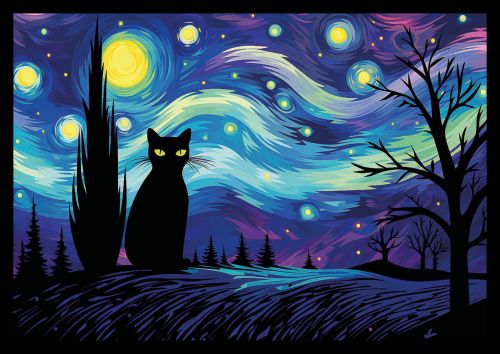 Starry Night Black Cat