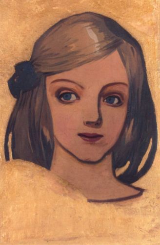 Mehoffer Józef - Head of a girl against gold background