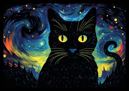 Starry Night Black Cat