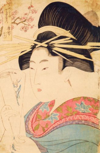 Utamaro Kitagawa - Portrait of an oiran with a scroll of painting