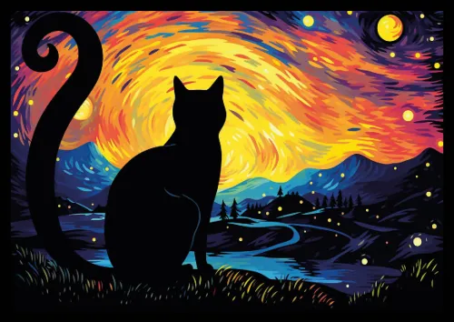 Starry Night Black Cat