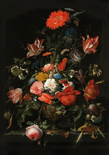Abraham Mignon - Flowers in a Metal Vase