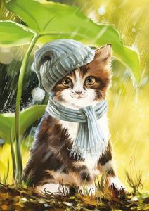 Cat under the leaf